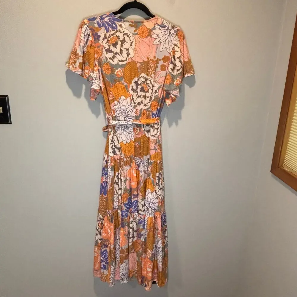 Petal + Pup Floral Print Short Sleeve Midi Dress - size XS